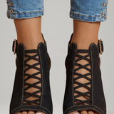 Damen Sandalen mit gepolstertem Fußbett und Gitterabsatz