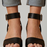 Damen Sandalen mit Keilabsatz und Riemenverschluss