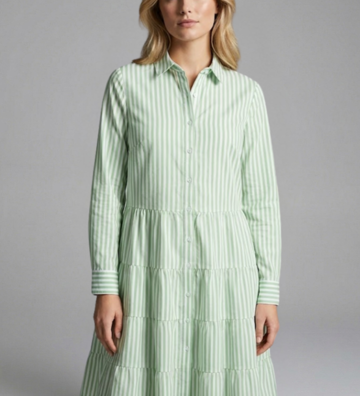 Damen Hemdkleid mit Knopfverschluss und gestuftem Rock