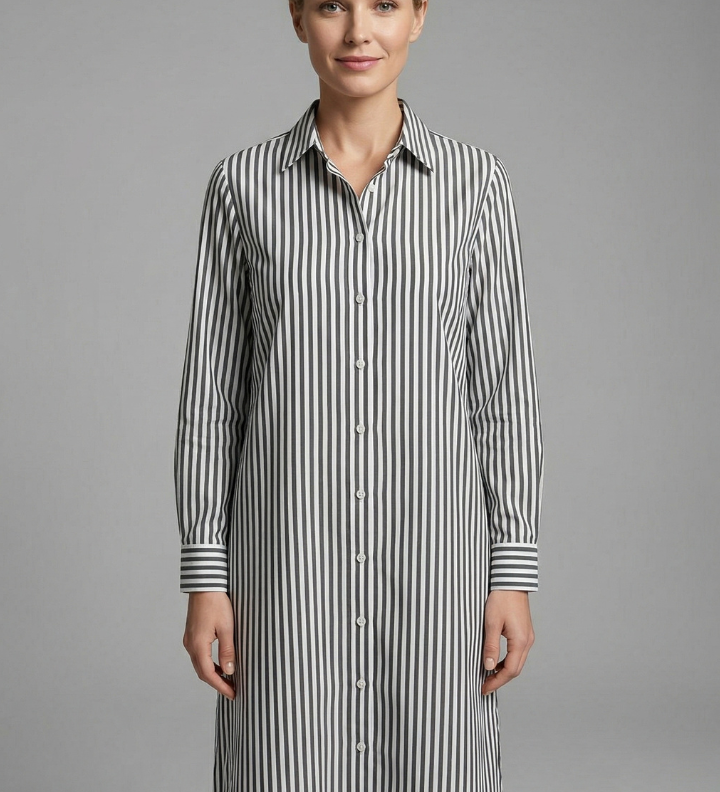Damen Hemdkleid mit Knopfverschluss und langen Ärmeln