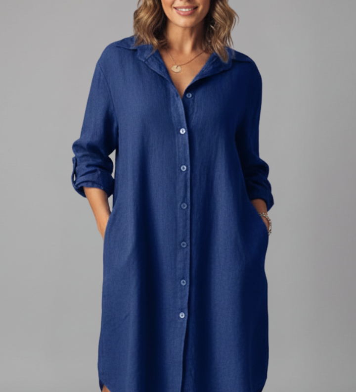Damen Hemdkleid mit umgeschlagenem Kragen und Knopfverschluss