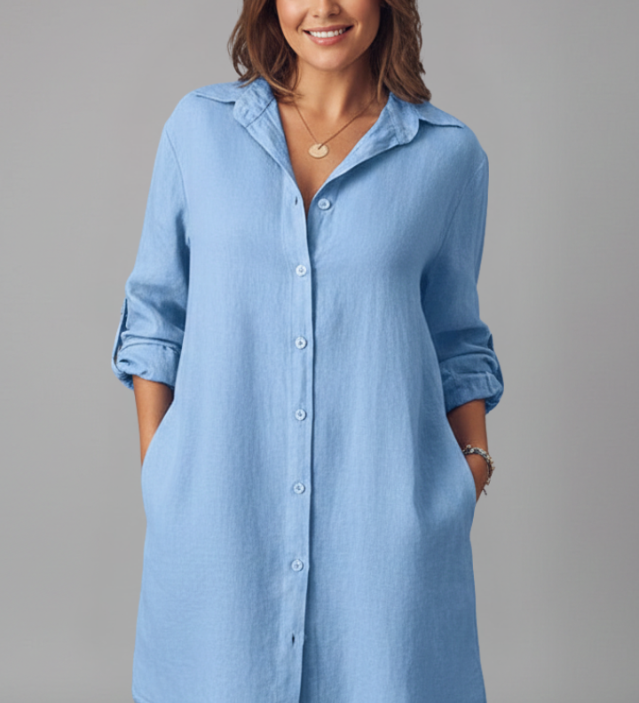 Damen Hemdkleid mit umgeschlagenem Kragen und Knopfverschluss