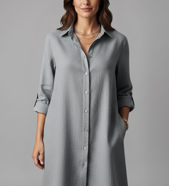 Damen Hemdkleid mit umgeschlagenem Kragen und Knopfverschluss