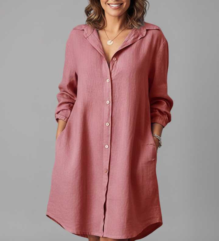 Damen Hemdkleid mit umgeschlagenem Kragen und Knopfverschluss