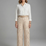 Damen Shirt- und Hosen-Set mit Knopfverschluss und geraden Beinen