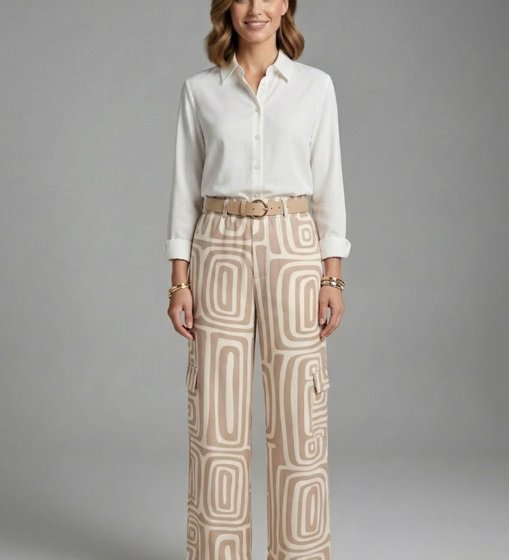Damen Shirt- und Hosen-Set mit Knopfverschluss und geraden Beinen