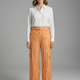 Damen Shirt- und Hosen-Set mit Knopfverschluss und geraden Beinen