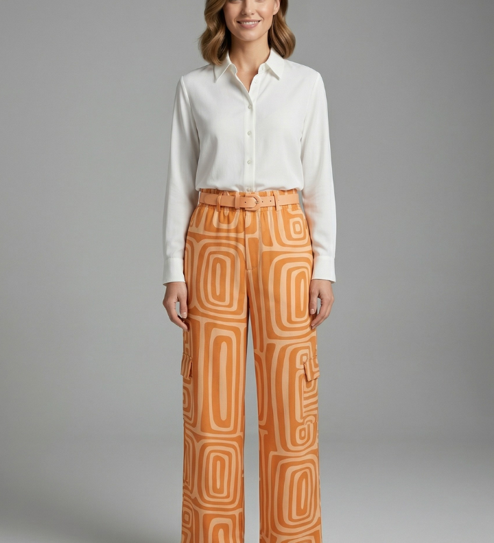 Damen Shirt- und Hosen-Set mit Knopfverschluss und geraden Beinen
