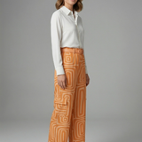 Damen Shirt- und Hosen-Set mit Knopfverschluss und geraden Beinen