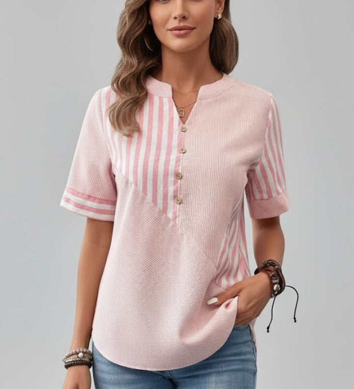 Damen Bluse mit kurzen Ärmeln und Knopfleiste