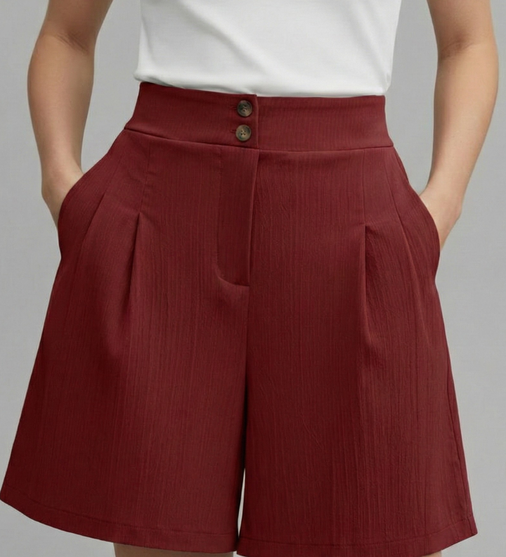 Damen-Shorts mit Knopf-Bund und Faltenfront
