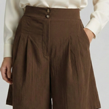 Damen Shorts mit Knopf Taille und Weiten Beinen