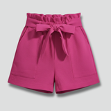 Damen Shorts mit Bindegürtel und Rüschensaum