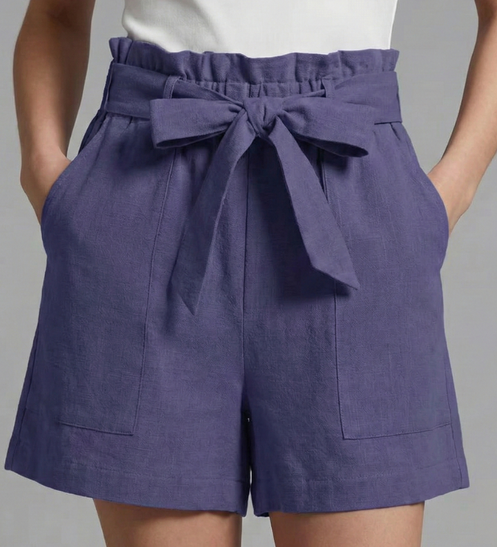 Damen Shorts mit Bindegürtel und Rüschensaum