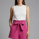 Damen Shorts mit Bindegürtel und Rüschensaum