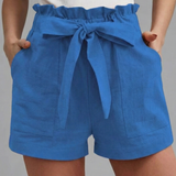 Damen Shorts mit Bindegürtel und Rüschensaum