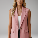 Damen ärmelloser Blazer mit Reverskragen und Taschen