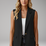 Damen ärmelloser Blazer mit Reverskragen und Taschen