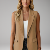 Ärmelloser Blazer für Damen mit Reverskragen und Taschen