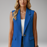 Damen ärmelloser Blazer mit Reverskragen und Taschen