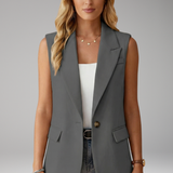 Damen ärmelloser Blazer mit Reverskragen und Taschen