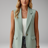 Damen ärmelloser Blazer mit Reverskragen und Taschen