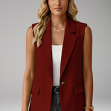 Ärmelloser Blazer für Damen mit Reverskragen und Taschen