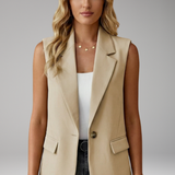 Damen ärmelloser Blazer mit Reverskragen und Taschen