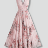 Ärmelloses Damenkleid mit V-Ausschnitt und Faltenrock