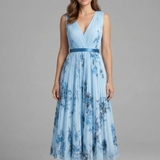 Ärmelloses Damenkleid mit V-Ausschnitt und plissiertem Rock