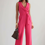 Damen ärmelloser Jumpsuit mit V-Ausschnitt und Bindegürtel