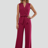 Damen ärmelloser Jumpsuit mit V-Ausschnitt und Bindegürtel