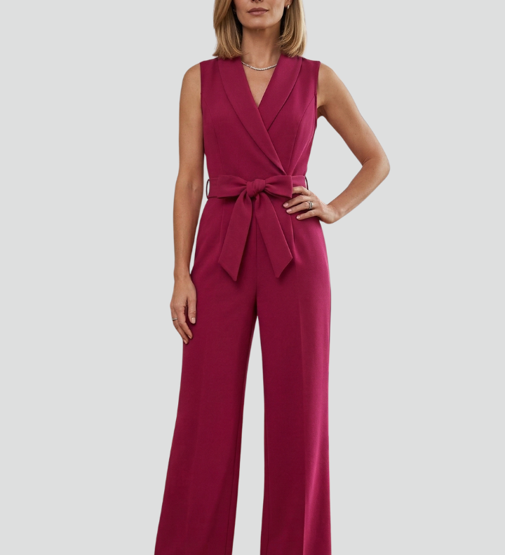 Damen ärmelloser Jumpsuit mit V-Ausschnitt und Bindegürtel