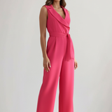 Damen ärmelloser Jumpsuit mit V-Ausschnitt und Bindegürtel