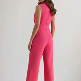 Damen ärmelloser Jumpsuit mit V-Ausschnitt und Bindegürtel