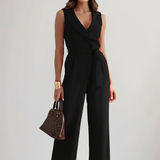 Damen ärmelloser Jumpsuit mit V-Ausschnitt und Bindegürtel