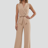 Damen ärmelloser Jumpsuit mit V-Ausschnitt und Bindegürtel
