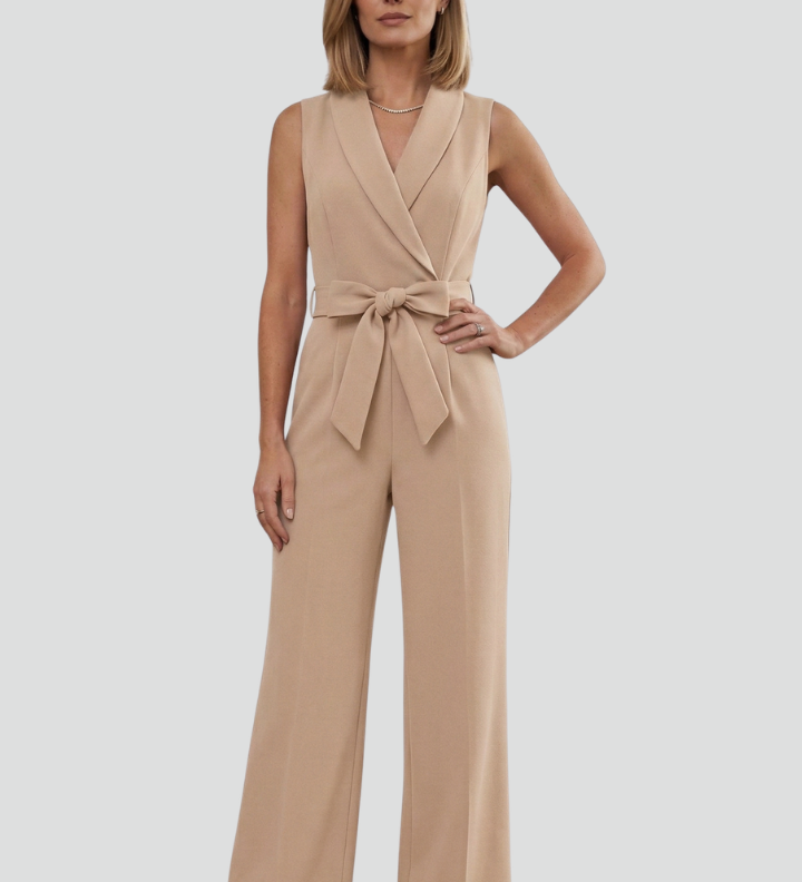 Damen ärmelloser Jumpsuit mit V-Ausschnitt und Bindegürtel