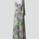 Damen ärmelloses Maxikleid mit bedrucktem Schal und Halo-Muster