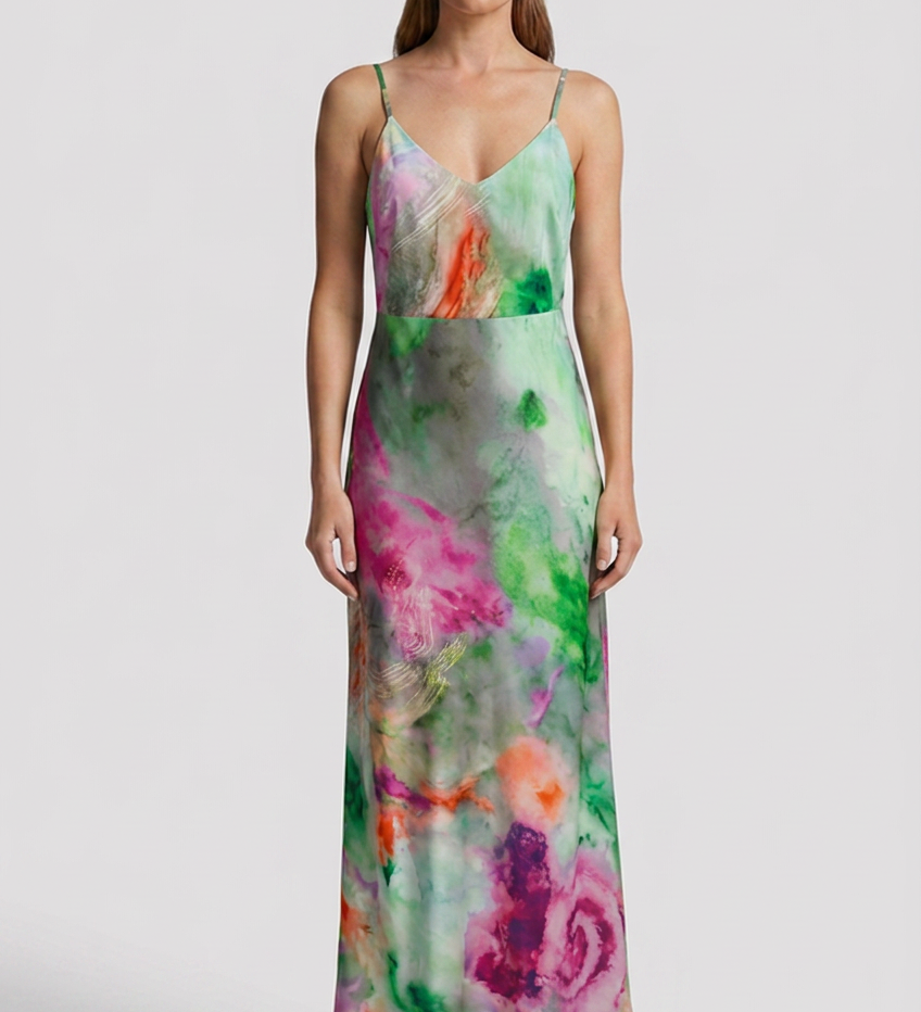Damen ärmelloses Maxikleid mit bedrucktem Schal und Halo-Muster