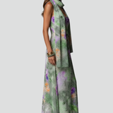 Damen ärmelloses Maxikleid mit bedrucktem Schal und Halo-Muster