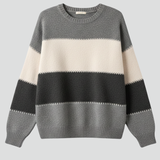 Gestreifter Strickpullover für Damen mit Rundhalsausschnitt und Rippensaum