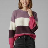 Gestreifter Strickpullover für Damen mit Rundhalsausschnitt und Rippensaum