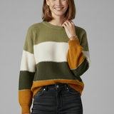 Gestreifter Strickpullover für Damen mit Rundhalsausschnitt und Rippensaum