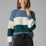 Gestreifter Strickpullover für Damen mit Rundhalsausschnitt und Rippensaum