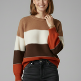 Gestreifter Strickpullover für Damen mit Rundhalsausschnitt und Rippensaum