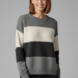 Gestreifter Strickpullover für Damen mit Rundhalsausschnitt und Rippensaum