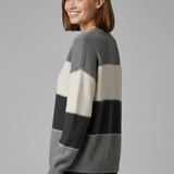 Gestreifter Strickpullover für Damen mit Rundhalsausschnitt und Rippensaum