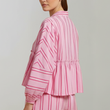 Damen gestreiftes Langarmoberteil und hochgeschnittenes Shorts-Set