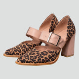 Damen Wildleder Sandalen mit stabilem Absatz und gemustertem Obermaterial